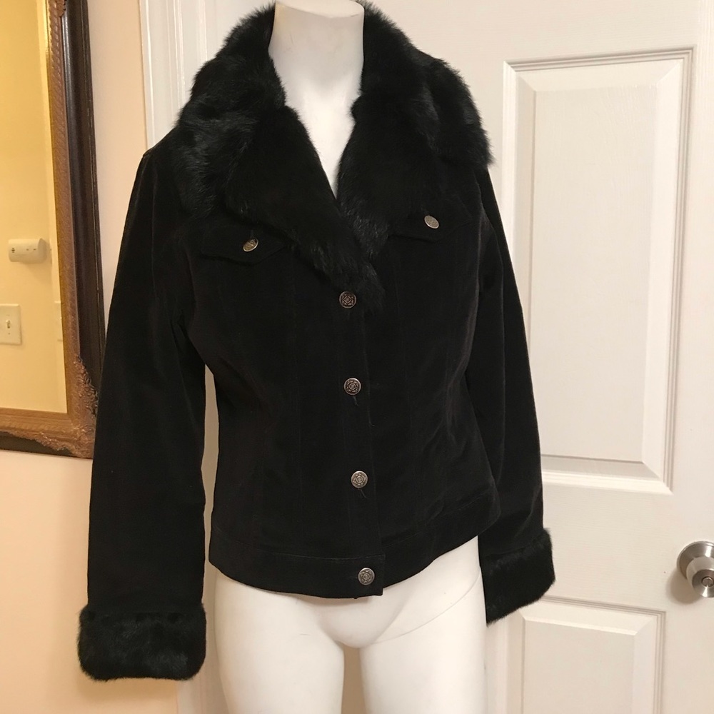 Final Price SB jean jacket  cotton and  rabbit fur Sz L